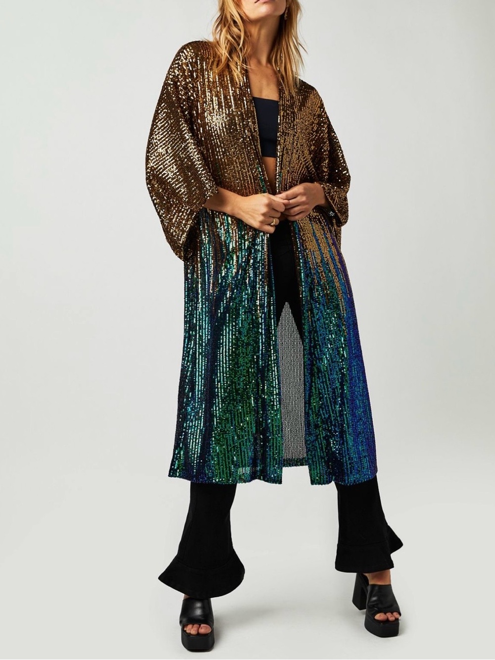 Free People Party On Sequin Ombre Kimono Duster
